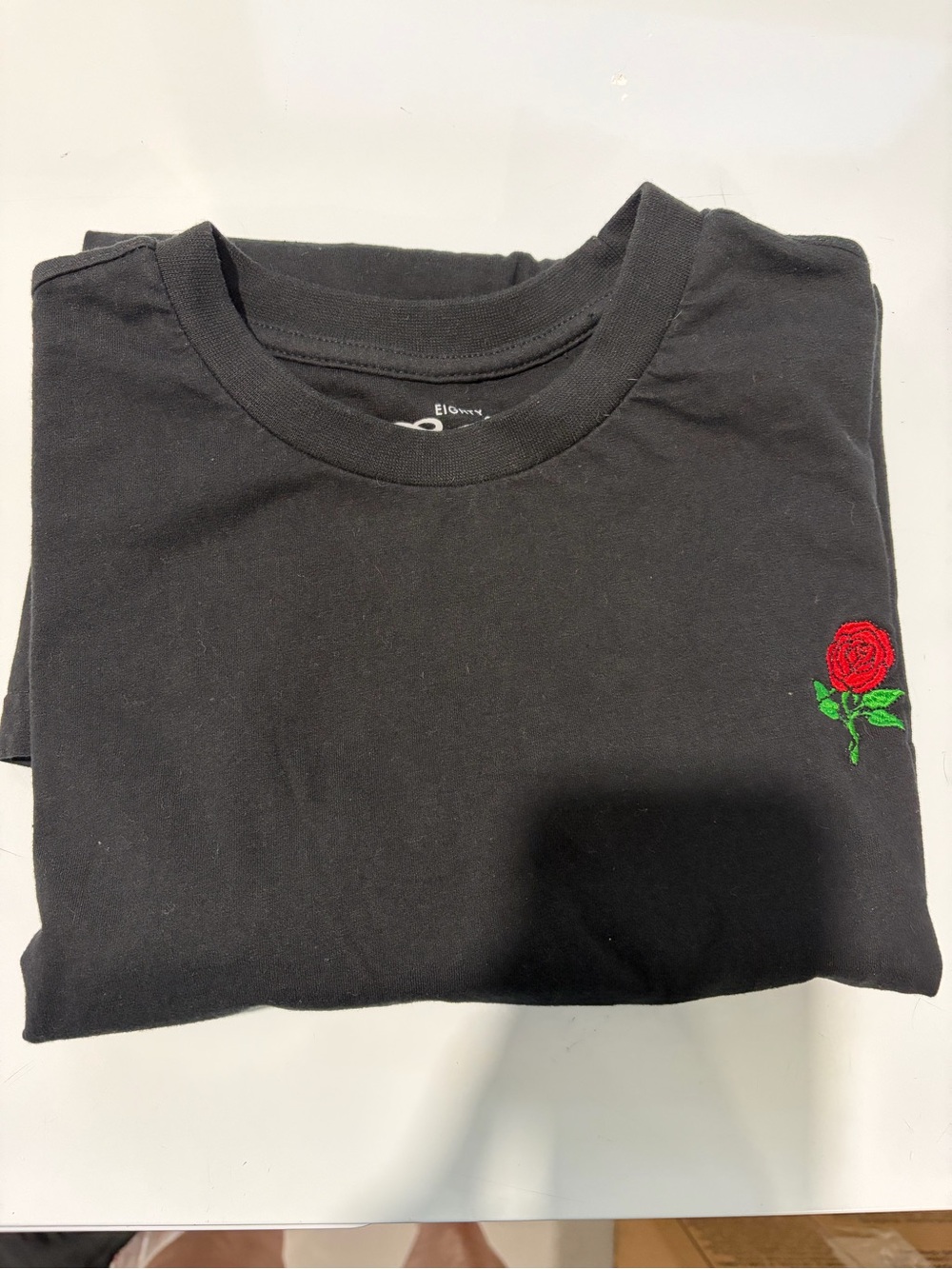 Eighty Eight Black Short-Sleeve Tee with Red Rose